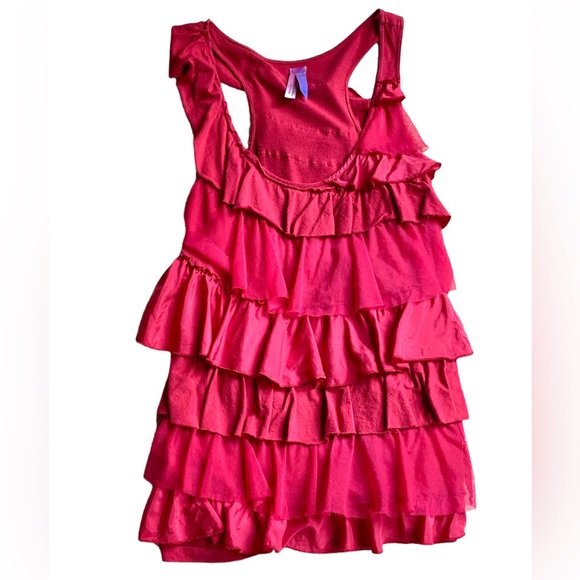 ANTHROPOLOGIE RED TIERED RUFFLE CAMISOLE TOP TANK BLOUSE TULLE COTTON MODAL SM - Picture 4 of 6
